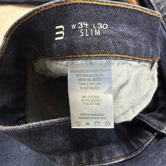 Mott & Bow Jeans Mens 34x30 Blue Slim Stretch Preppy Mid Rise Dark Wash Denim - Picture 5 of 16